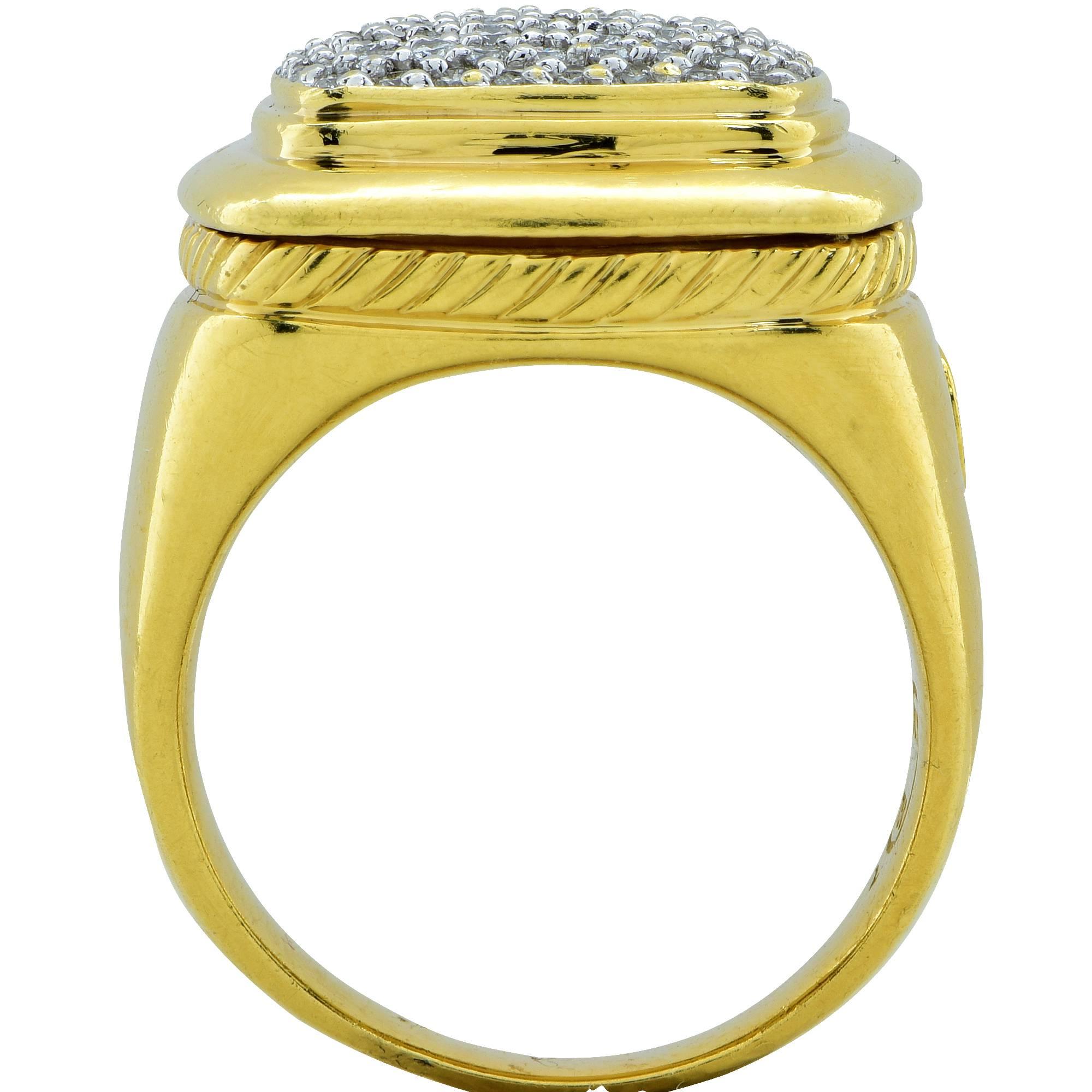 Round Cut David Yurman Pave Diamond 18 Karat Yellow Gold Ring