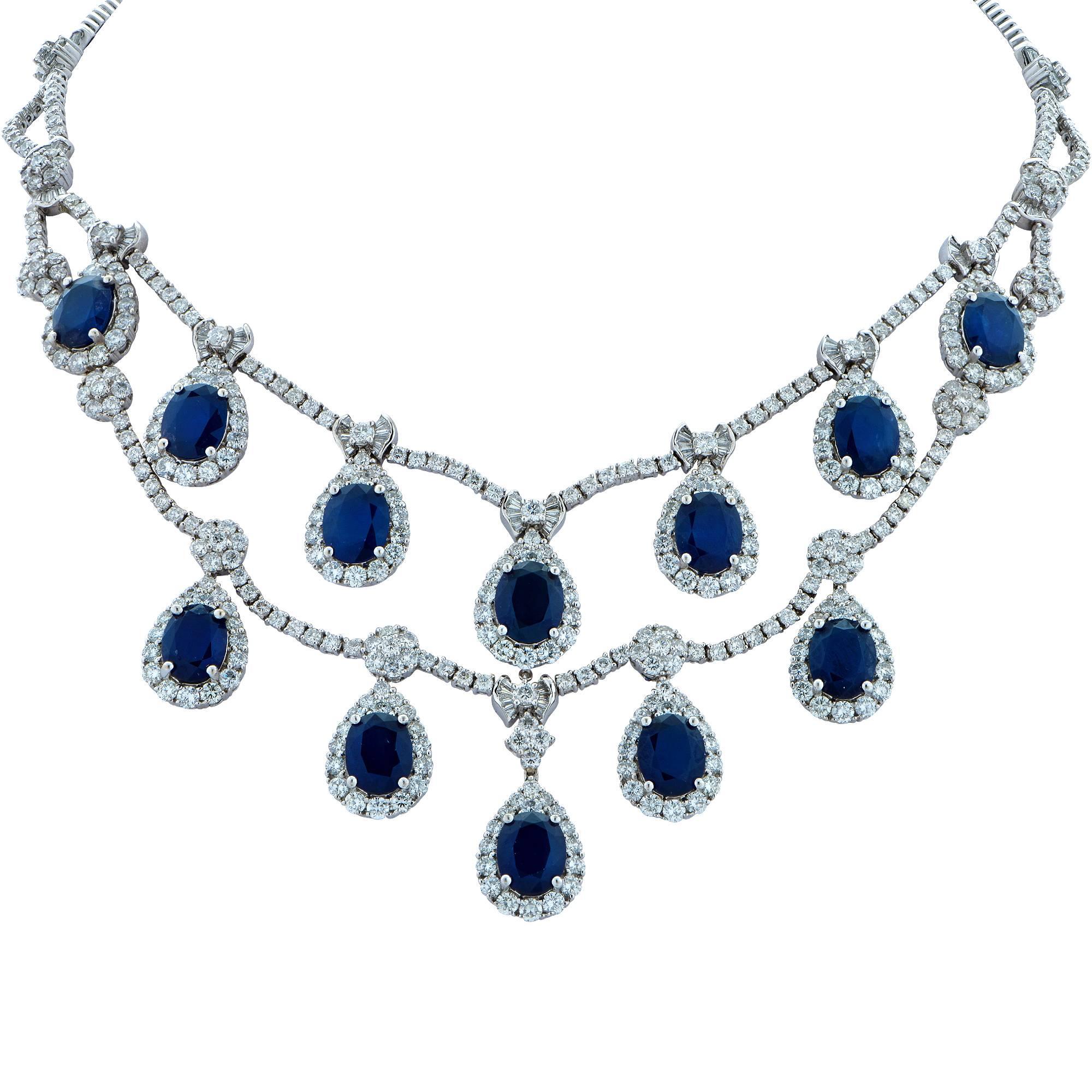 Impressive Sapphire and Diamond Necklace and earrings