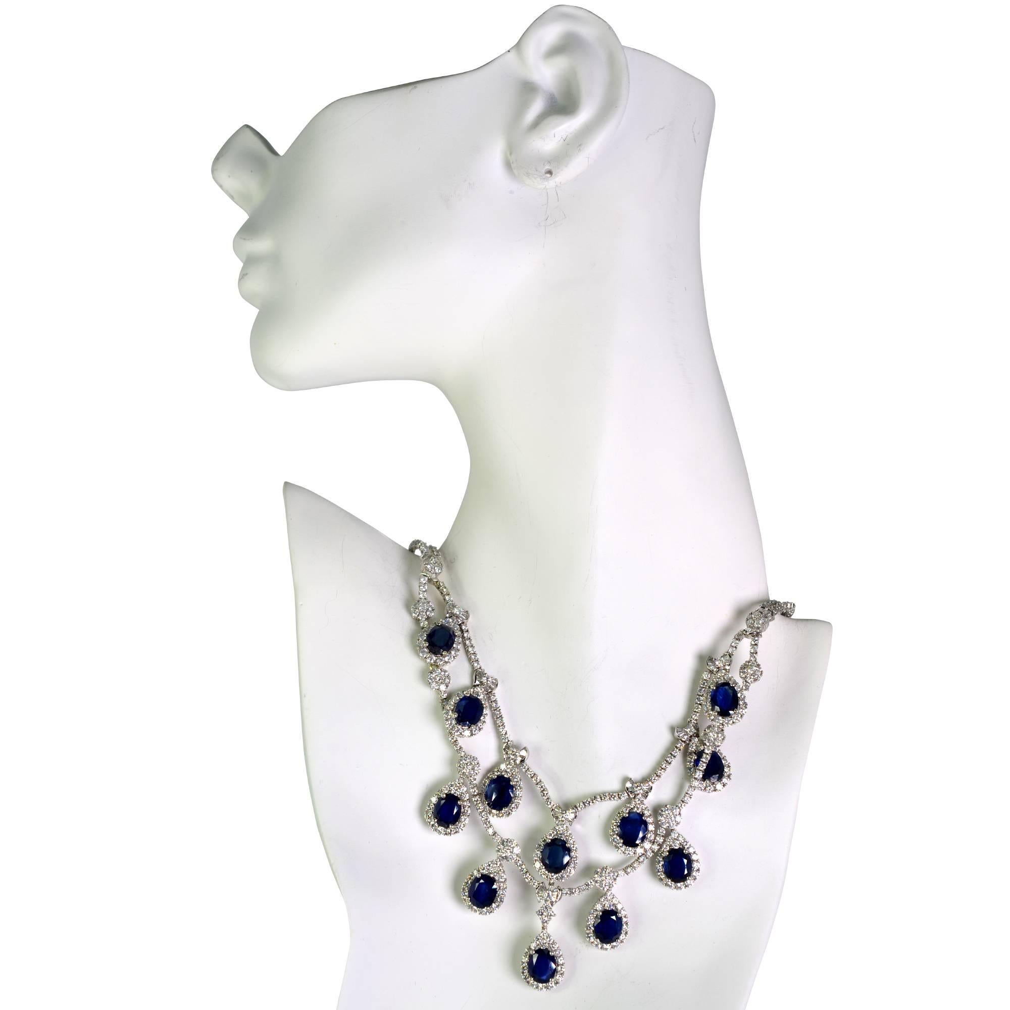 Modern Impressive Sapphire and Diamond Necklace and earrings