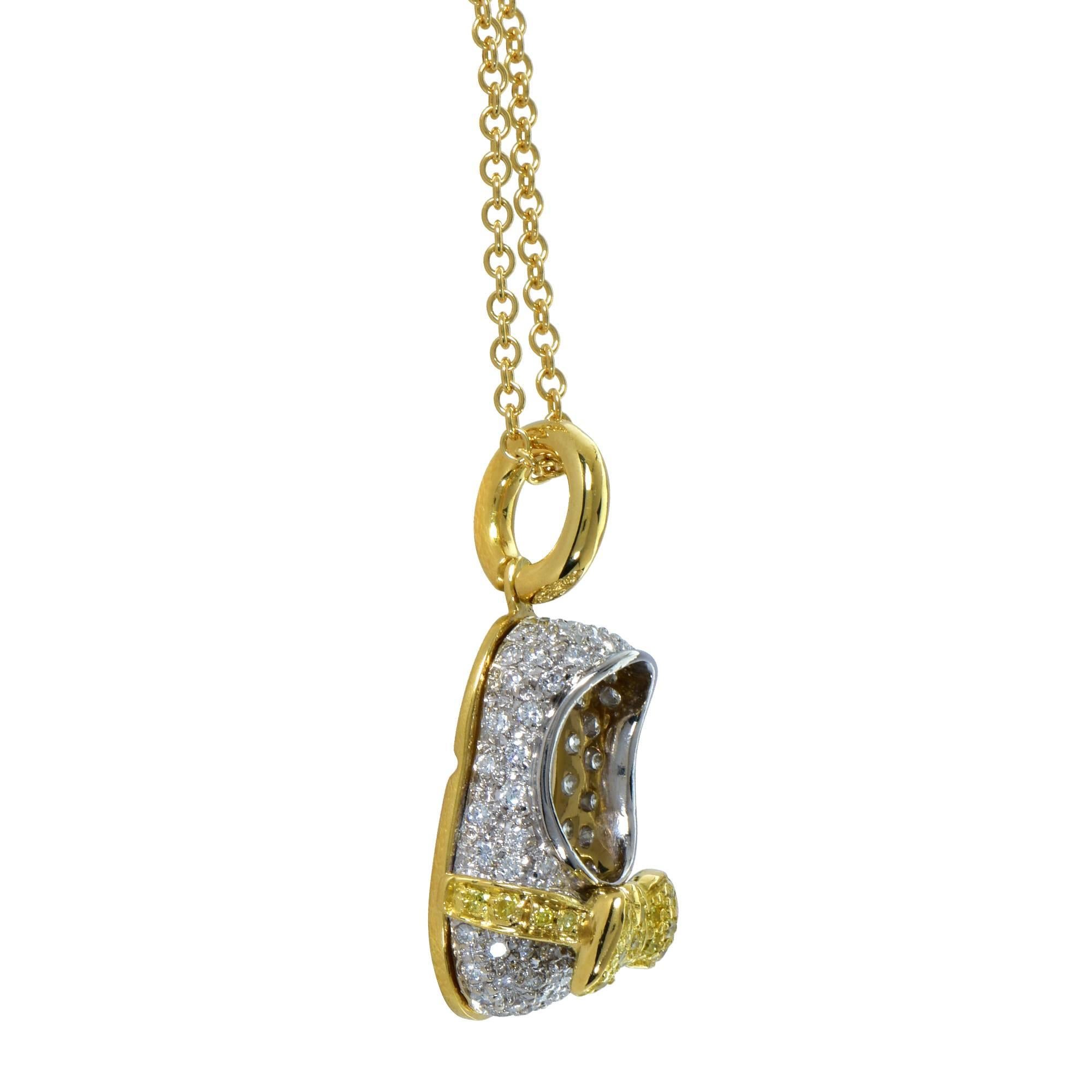 Modern Aaron Basha 1 Carat Diamond Baby Shoe Pendant with Necklace