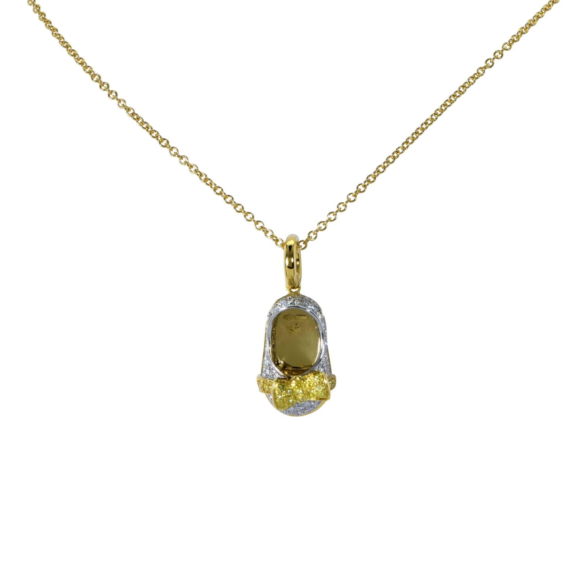 Round Cut Aaron Basha 1 Carat Diamond Baby Shoe Pendant with Necklace