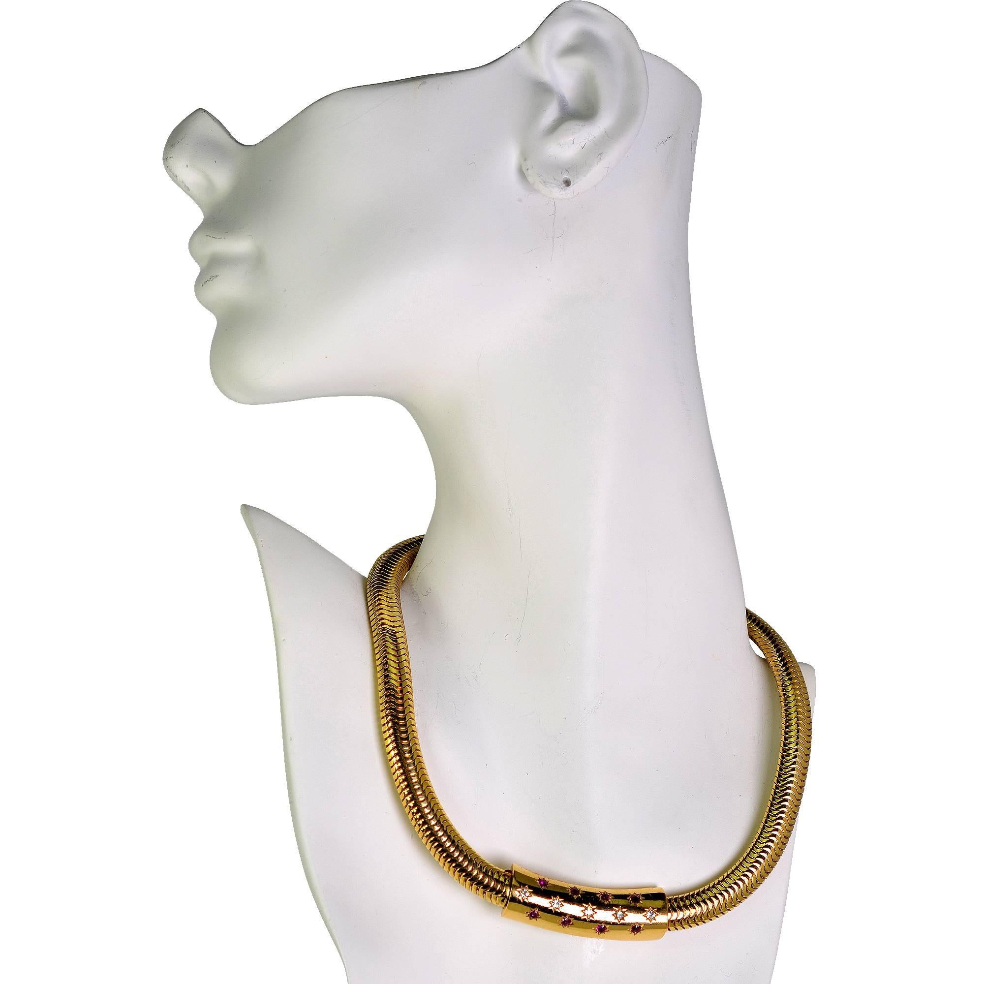 Modern Retro Ruby Diamond Gold Necklace
