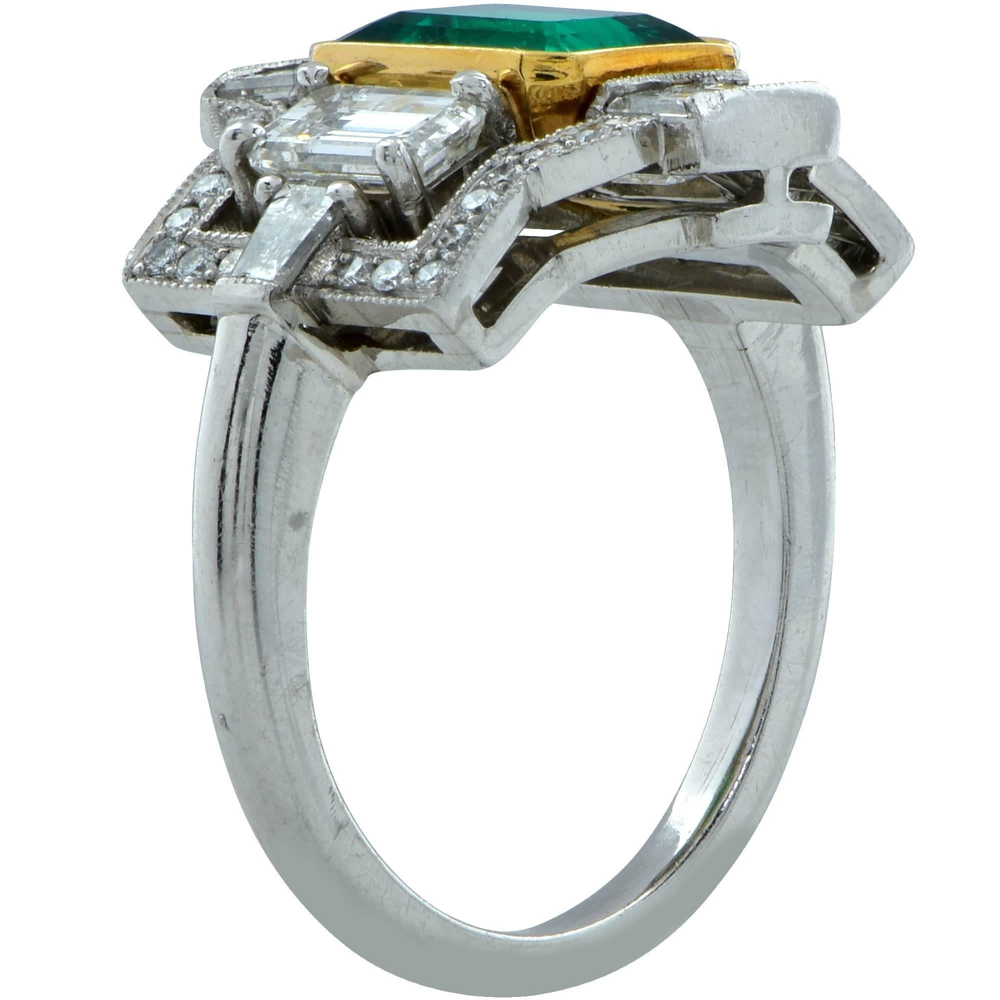 Emerald Cut 3.05 Carat Emerald and Diamond Ring