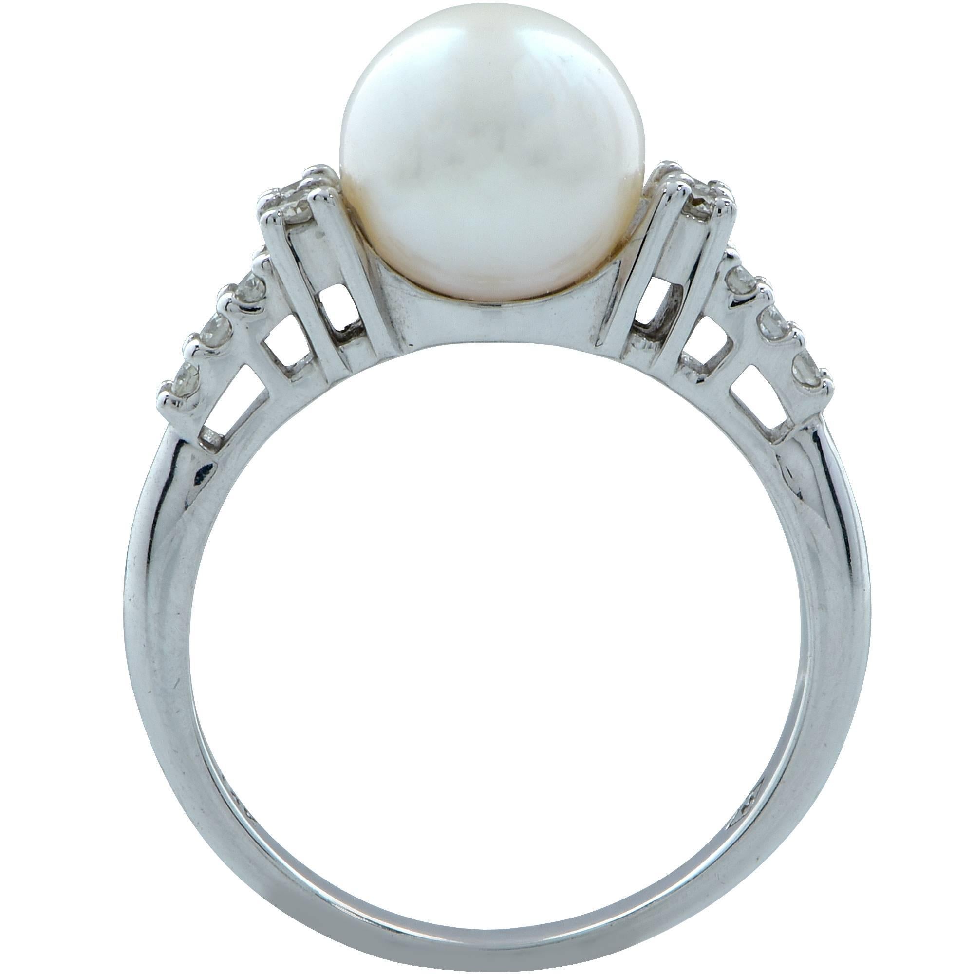 Modern Pearl and Diamond Ring