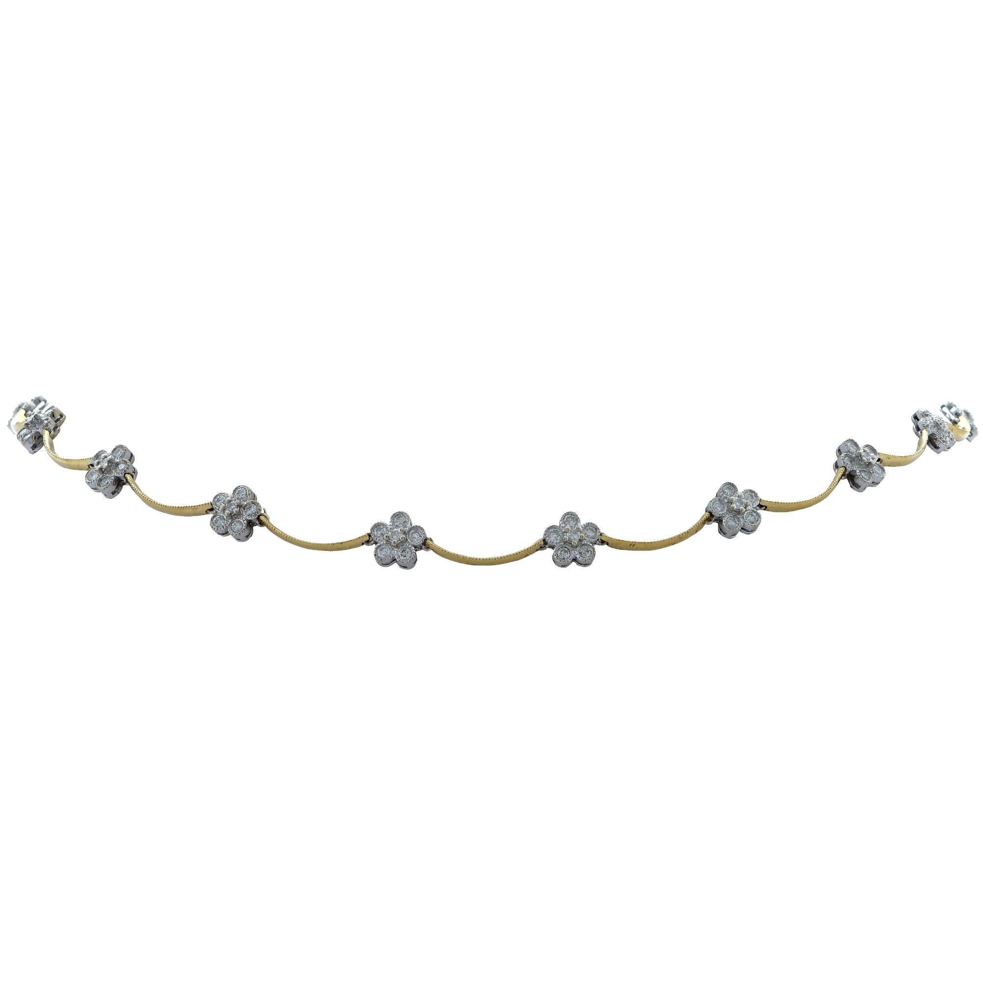 14k white and yellow gold necklace featuring 42 round brilliant cut diamonds H color I1 clarity.

Measurements are available upon request.
It is stamped and/or tested as 14k gold.
The metal weight is 18.66 grams.

Our pieces are all accompanied by