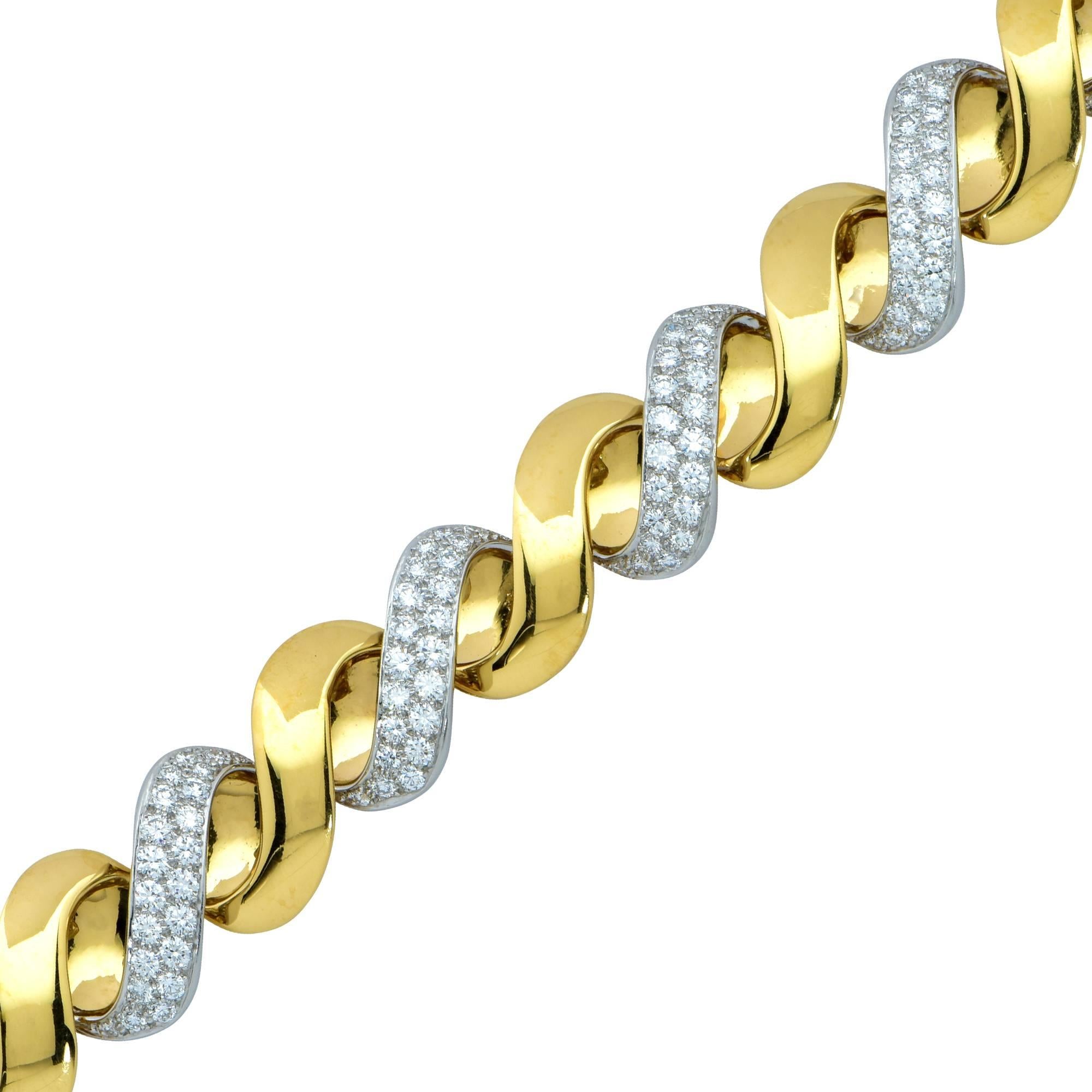 Modern Oscar Heyman 18 Karat Yellow Gold and Diamond Bracelet