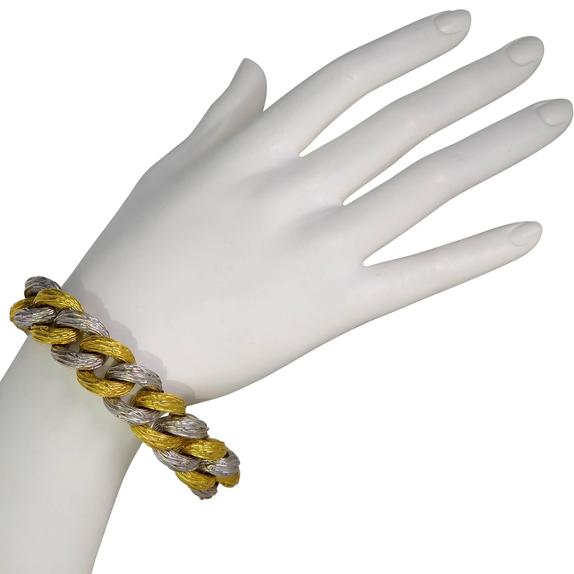 Van Cleef & Arpels 18 Karat Two-Toned Gold Textured Bracelet In Excellent Condition In Miami, FL