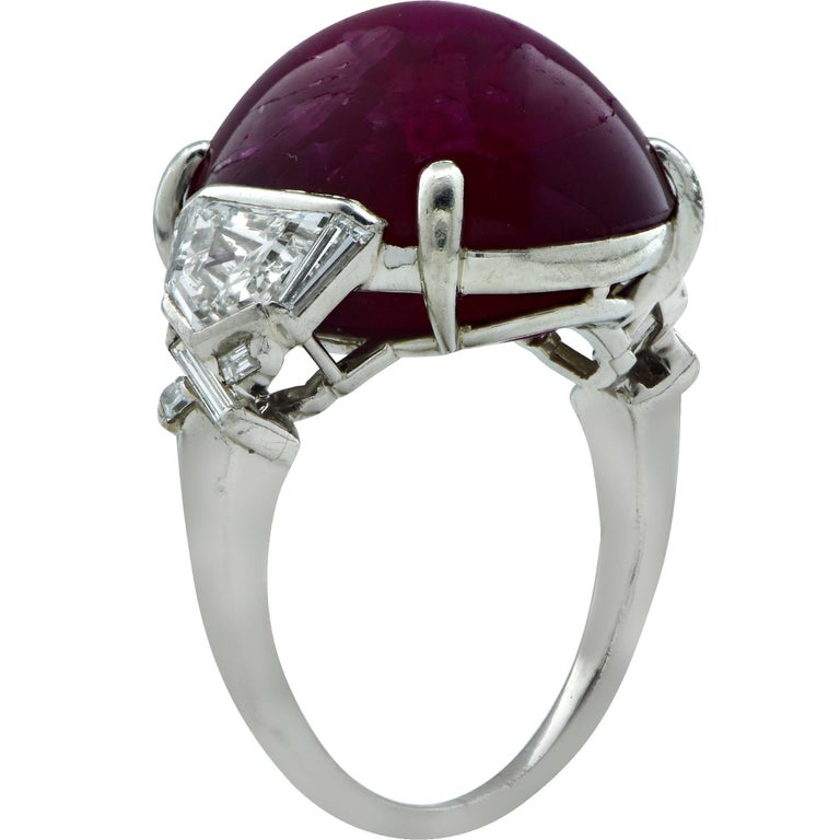 Art Deco 26 Carat Star Ruby Diamond Platinum Ring For Sale at 1stdibs