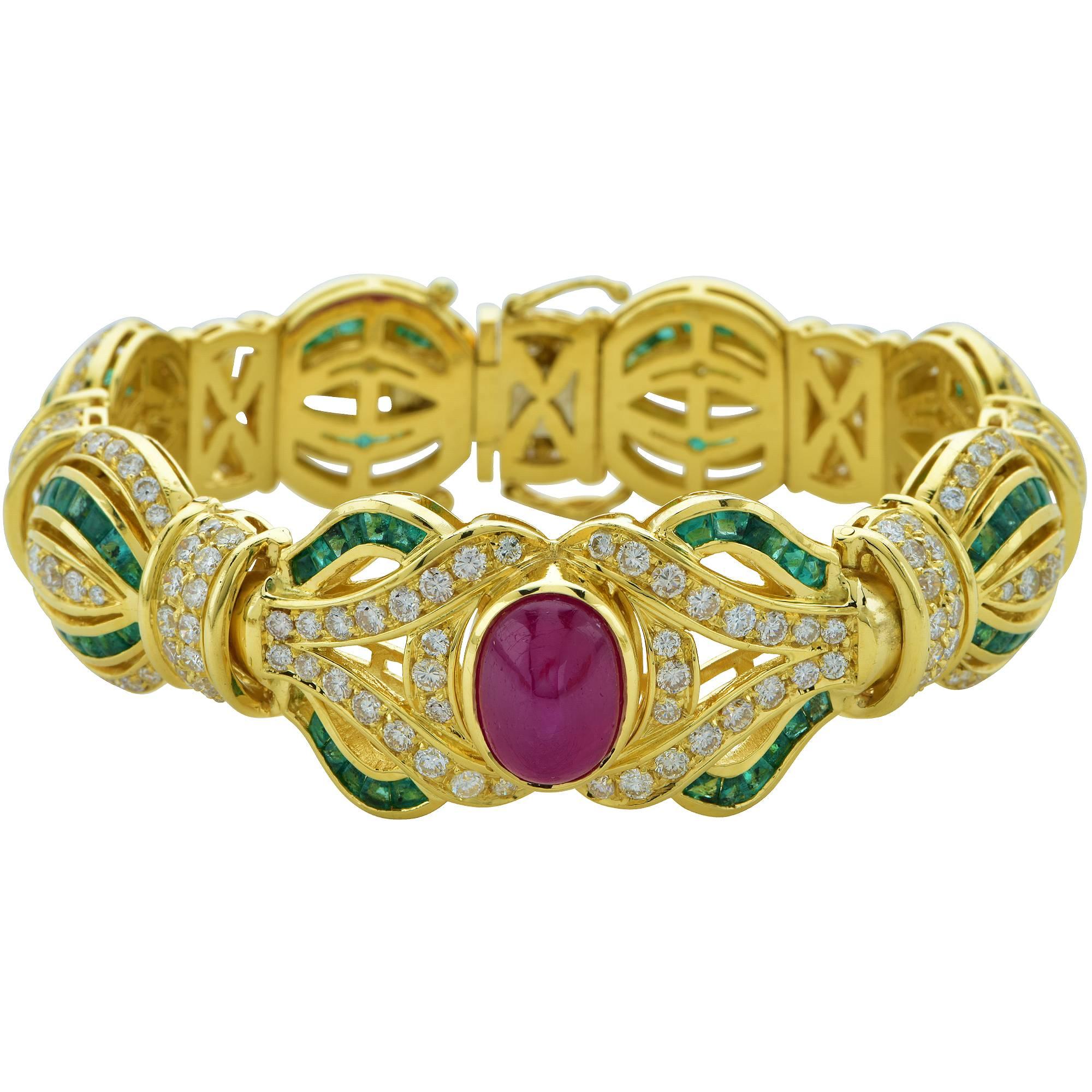 Round Cut Giovane Diamond, Ruby and Emerald Bracelet