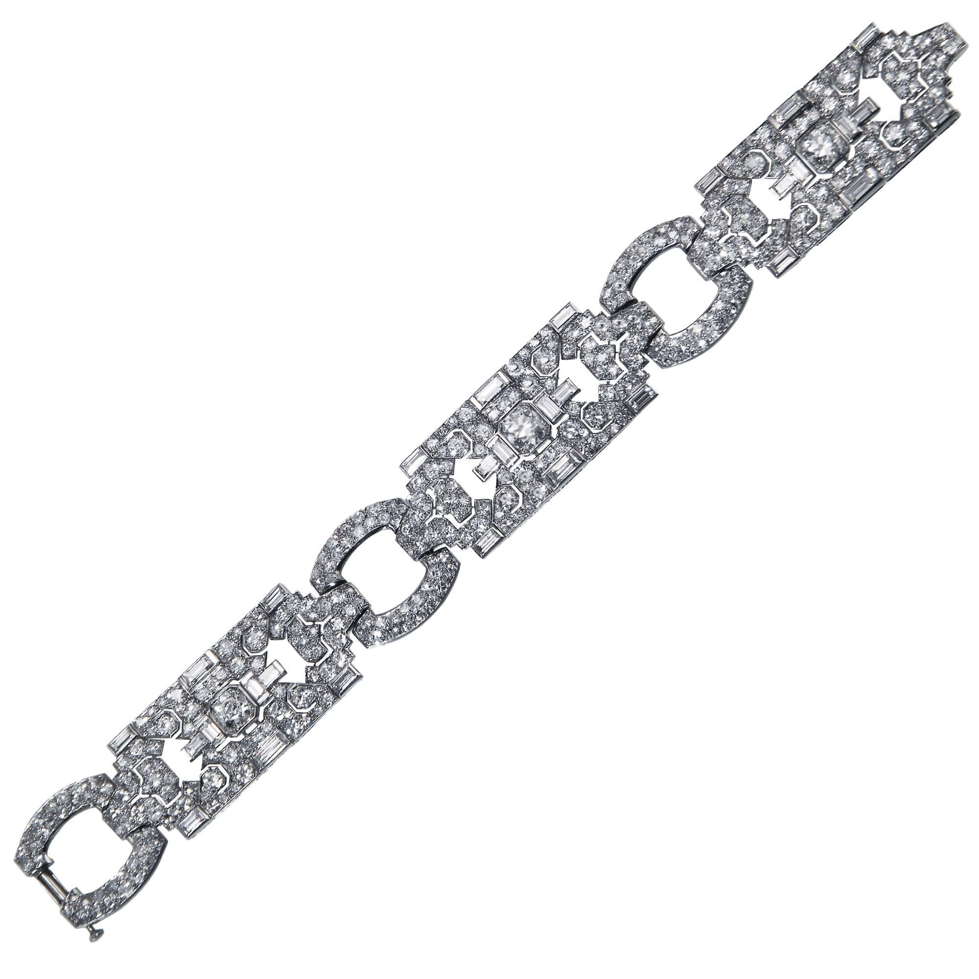 This beautiful Cartier French Art Deco bracelet is magnificently handcrafted and contains approximately 20cts of mixed cut diamonds. Founded in Paris in 1847, by Louis-Francois Cartier, the firm known as Cartier quickly became recognized for its