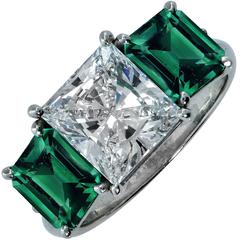 Stunning 2.32 Carat GIA Princess Cut Emerald Diamond Platinum Ring 12