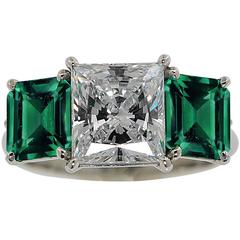 Stunning 2.32 Carat GIA Princess Cut Emerald Diamond Platinum Ring