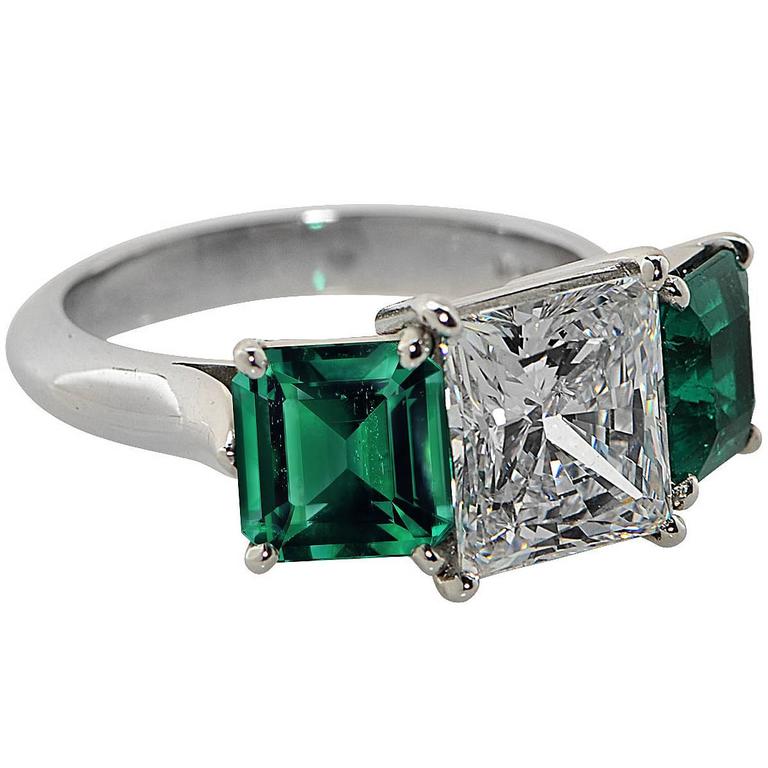 Stunning 2.32 Carat GIA Princess Cut Emerald Diamond Platinum Ring at