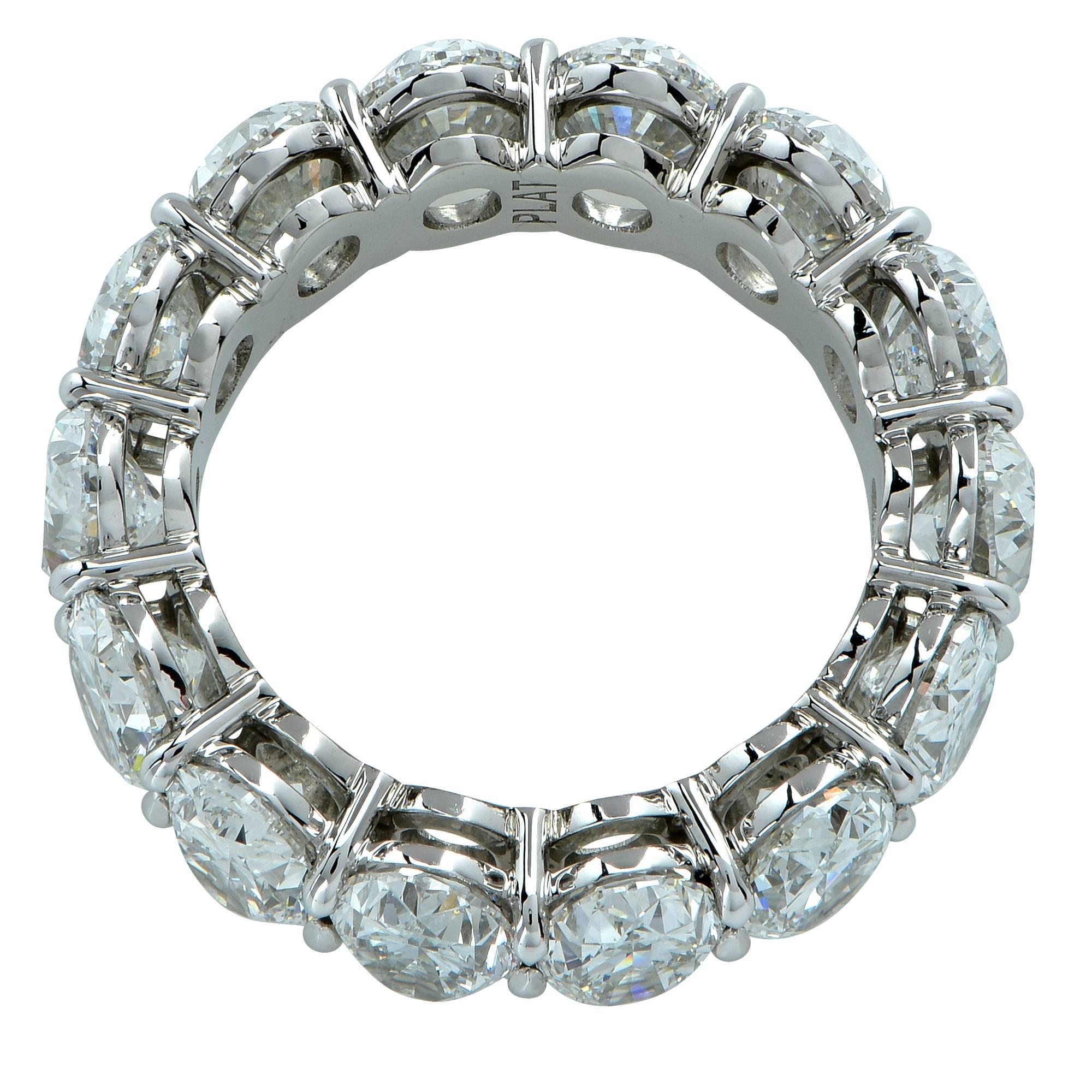 Breathtaking Vivid Diamonds Eternity Band crafted in platinum, showcasing 14 spectacular GIA certified oval cut diamonds weighing 9.97 carats total, E-F color, VS2-SI1 clarity. Each of the 14 GIA certified diamonds was carefully selected, perfectly