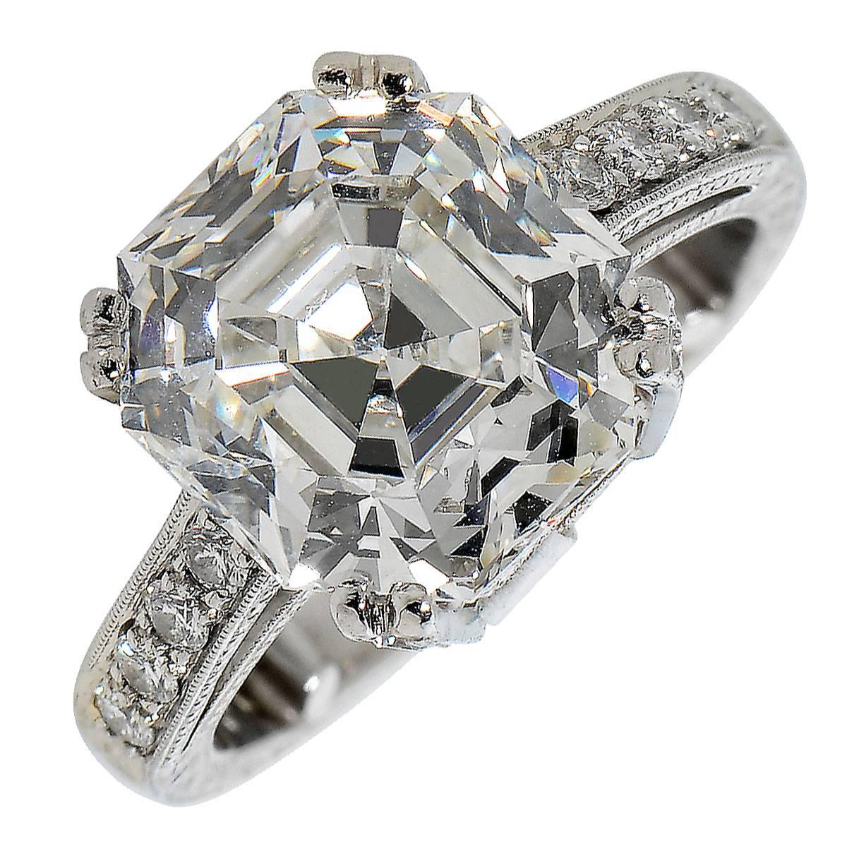 6.32 Carat GIA Certified Asscher Cut Diamond Platinum Engagement Ring