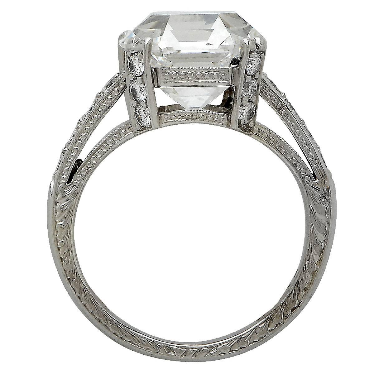 Women's 6.32 Carat GIA Certified Asscher Cut Diamond Platinum Engagement Ring