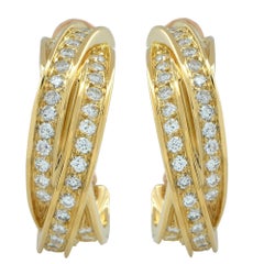 Retro Cartier 18 Karat Yellow Gold Diamond Trinity Hoop Earrings