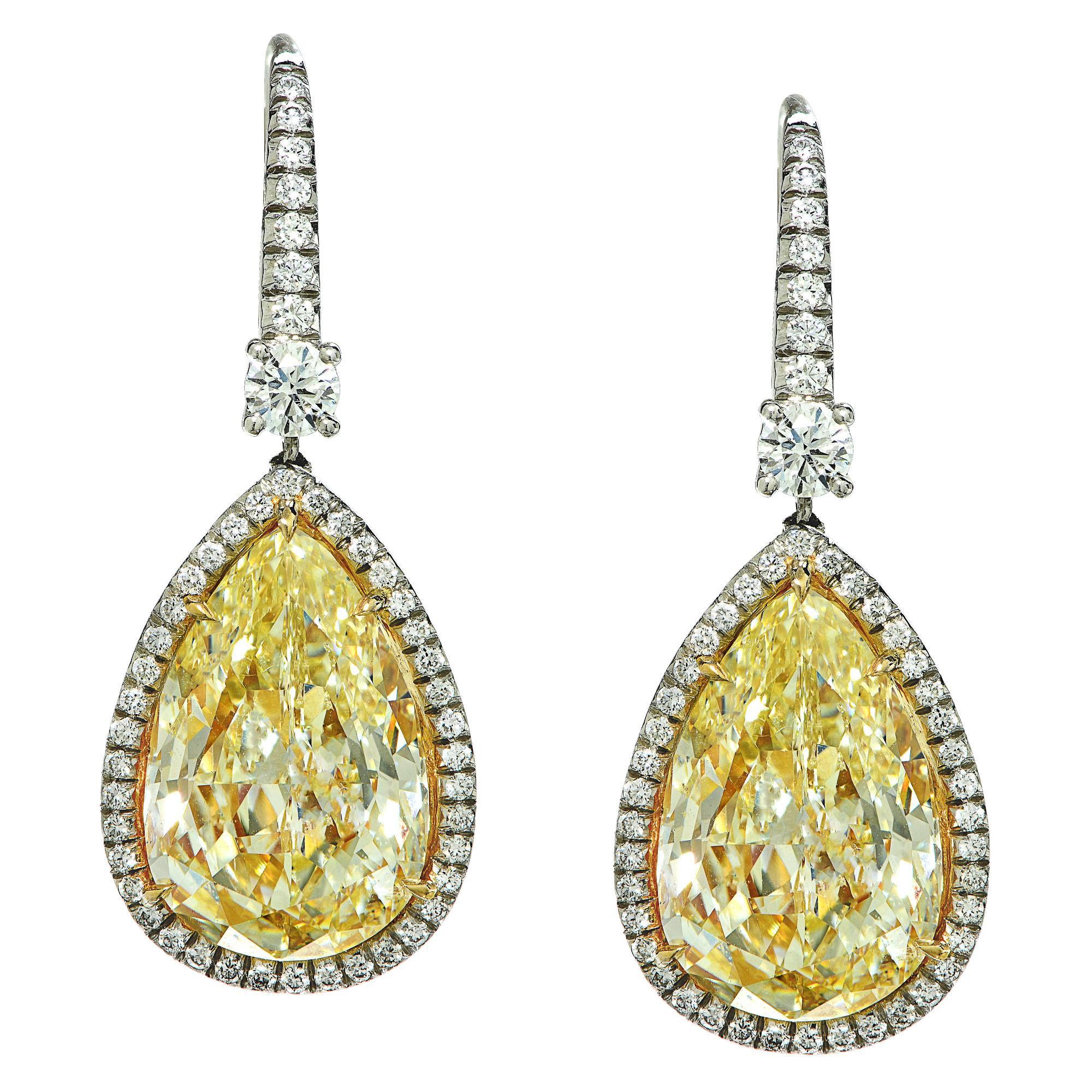 14.49 Carat Fancy Light Yellow Diamond Drop Earrings