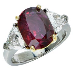 Vivid Diamonds GIA Certified 5 Carat Unheated Ruby and  Diamond Engagement Ring