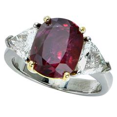 Vivid Diamonds GIA Certified 5 Carat Unheated Ruby and  Diamond Engagement Ring