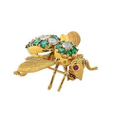 Emerald diamond Gold Bee Pin