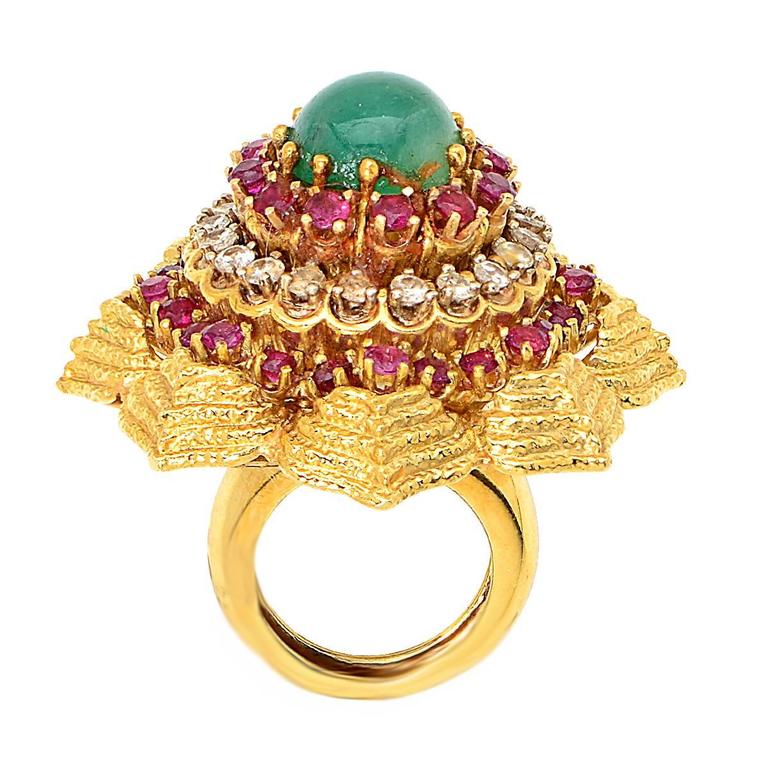 Emerald Ruby Diamond Gold Ring at 1stDibs