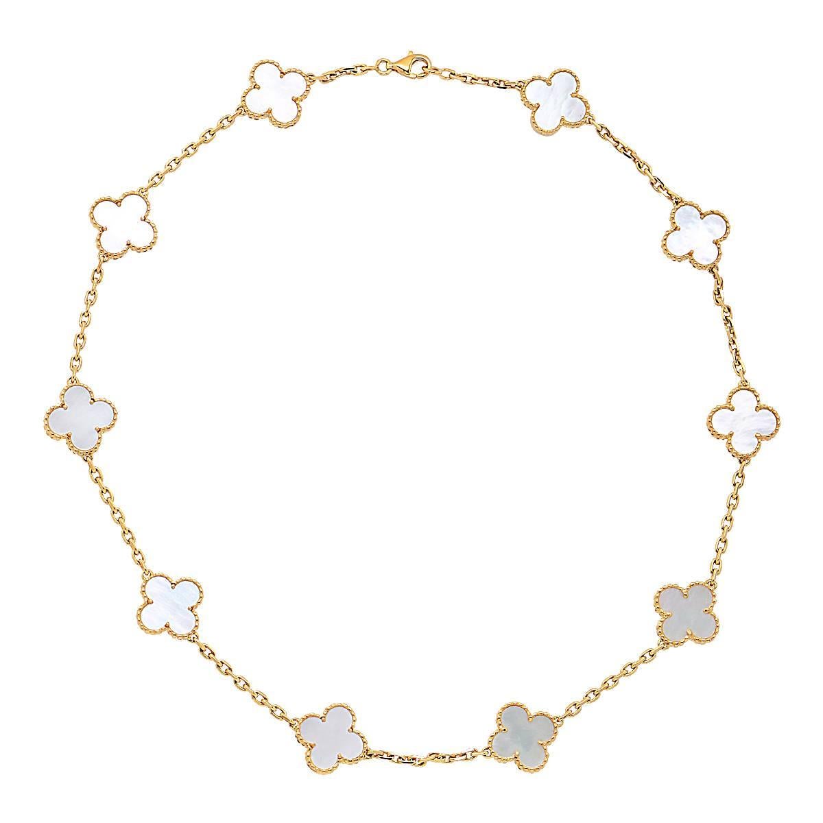 Van Cleef and Arpels Mother of Pearl 10 Motif Alhambra Necklace.