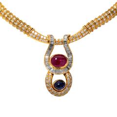 Ruby Sapphire Diamond Gold Necklace