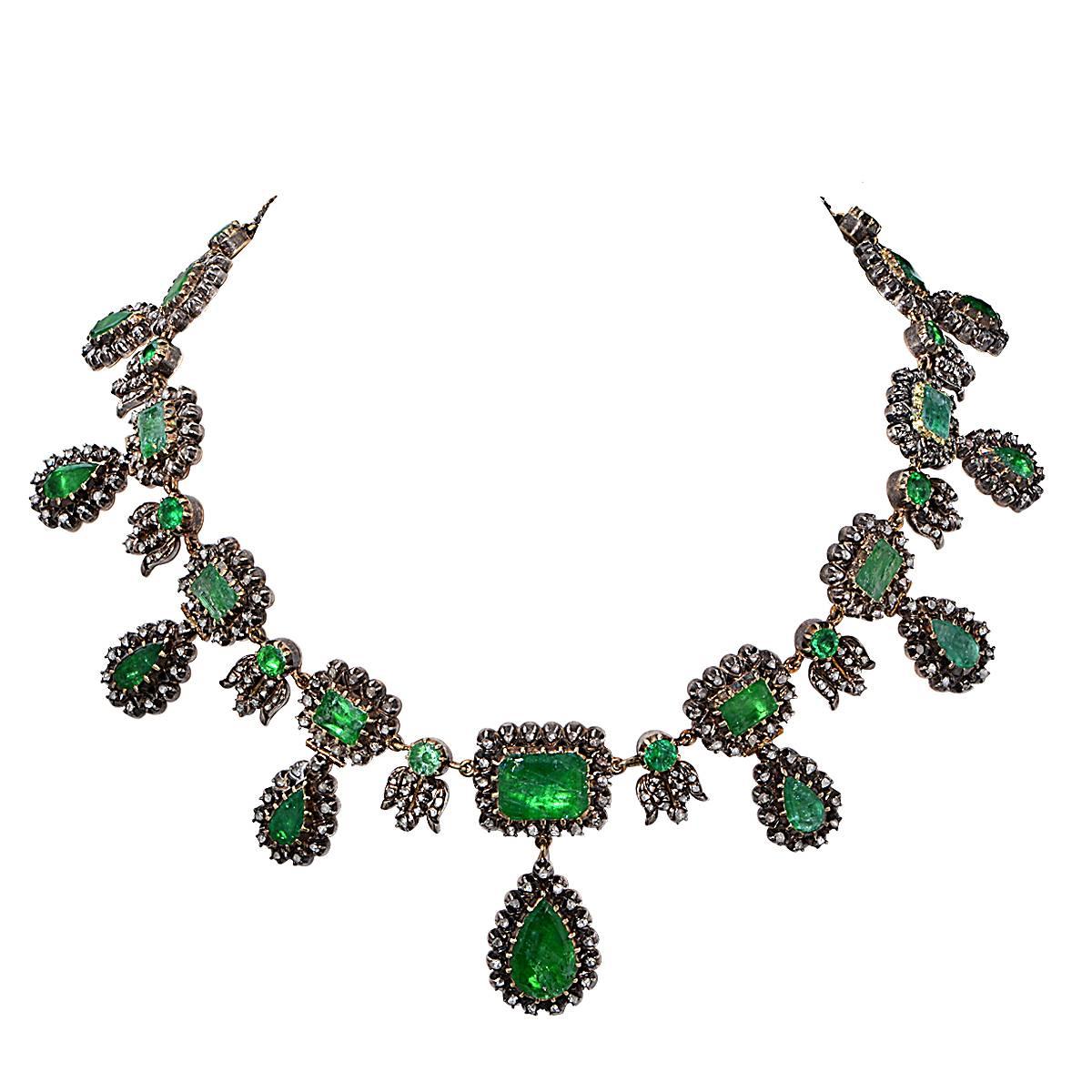 Victorian Emerald diamond gold Necklace