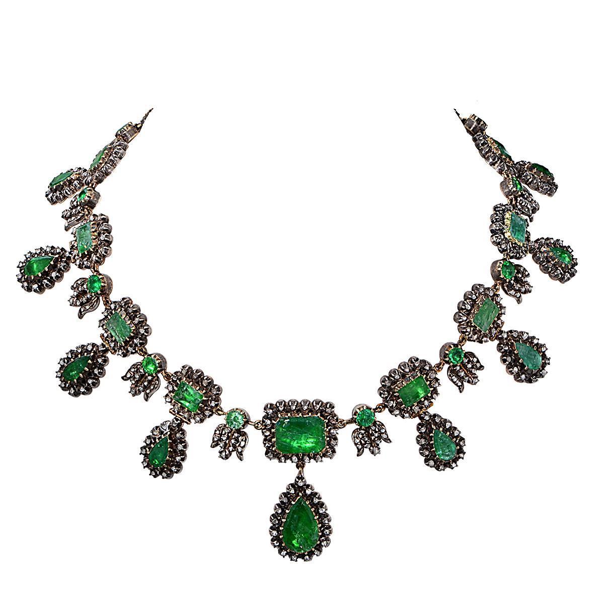 Victorian Emerald diamond gold Necklace at 1stdibs