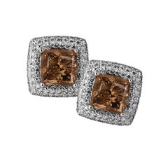3.79 Carat Fancy Color Diamond Gold Stud Earrings