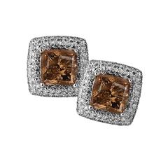3.79 Carat Fancy Color Diamond Gold Stud Earrings 1