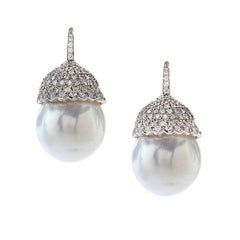 South Sea Pearl Diamond Gold Drop Earrings
