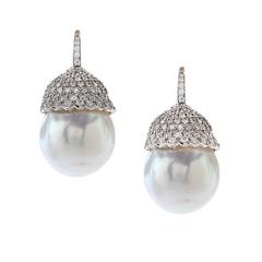 South Sea Pearl Diamond Gold Drop Earrings 7