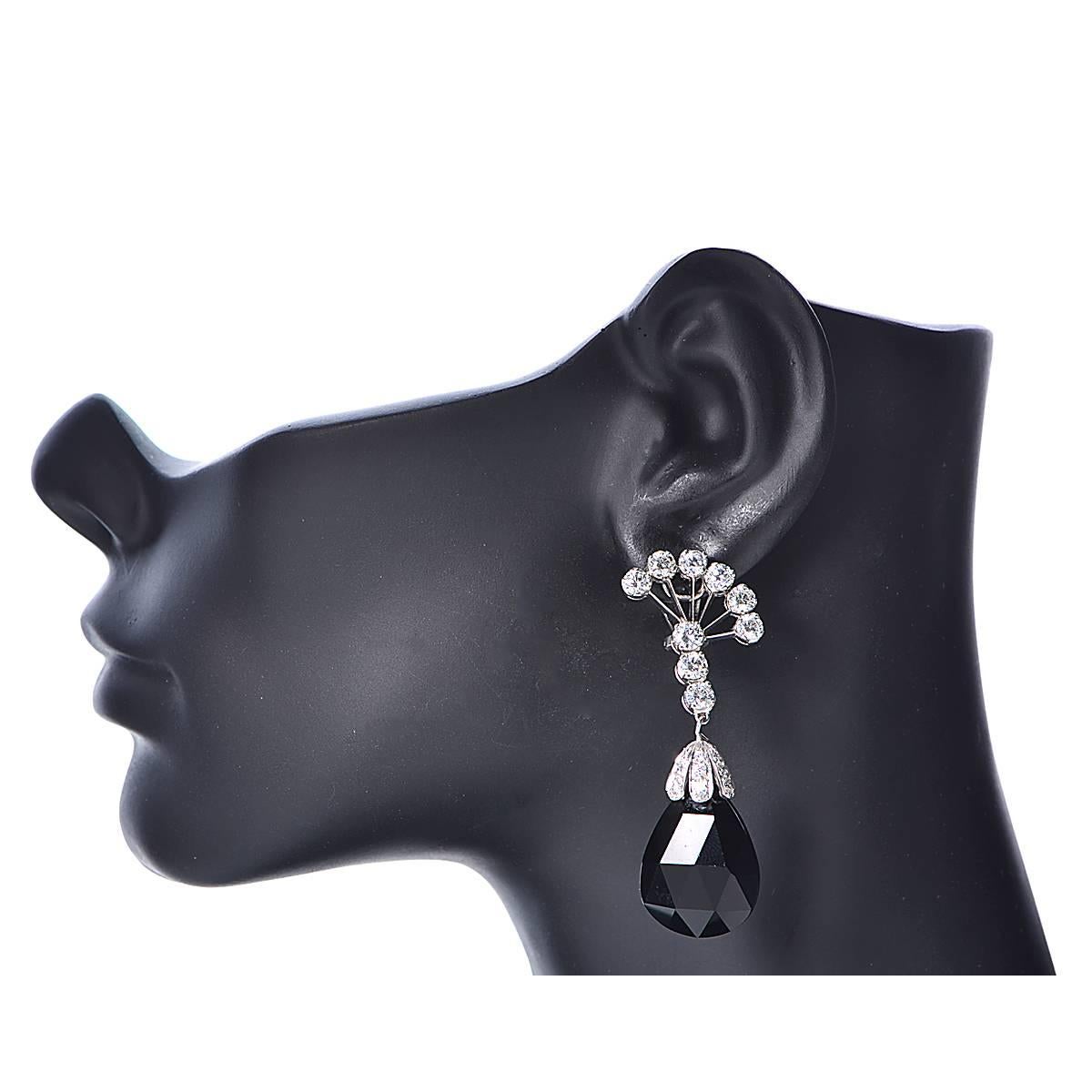 Pearl Onyx Diamond Gold Drop Earrings 2