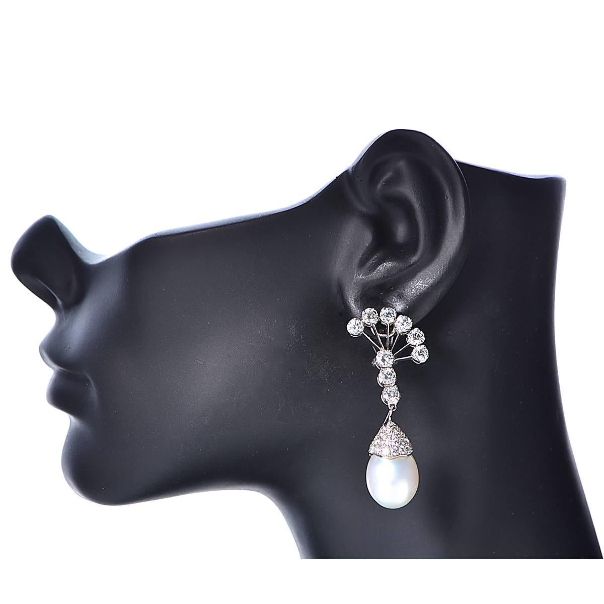 Pearl Onyx Diamond Gold Drop Earrings 1