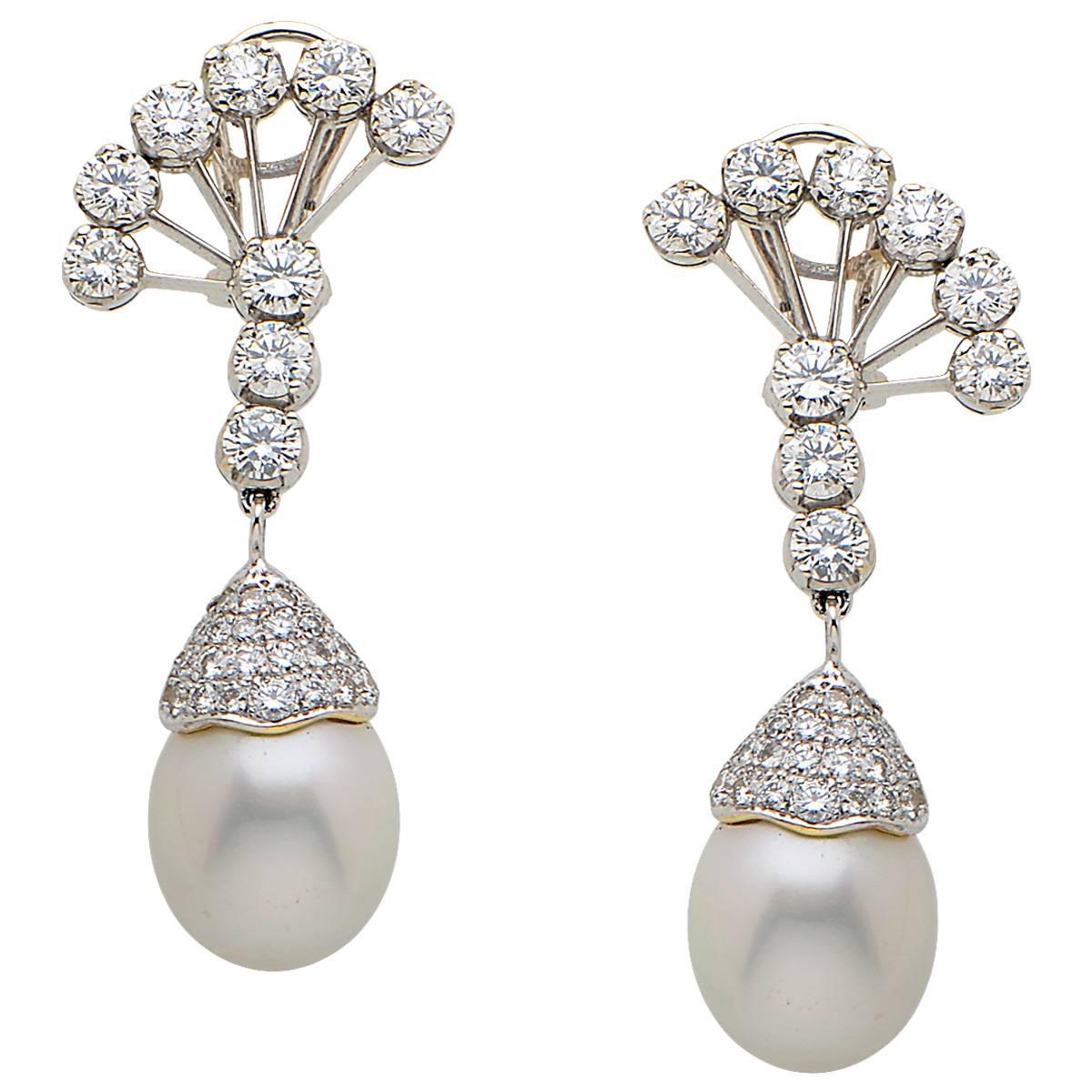 Pearl Onyx Diamond Gold Drop Earrings