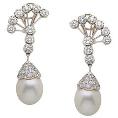 Pearl Onyx Diamond Gold Drop Earrings