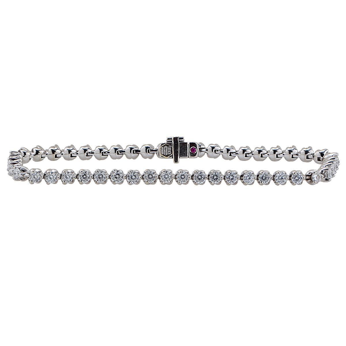 Gorgeous Diamond Bracelet from the Roberto Coin Diamond Cento Collection. The Bracelet Features 48 Custom Cut Diamonds with a Total Weight of 3.43 Carats, F-G Color, VS Clarity, Set in Roberto Coin's 18 Karat White Gold Tulip Setting.