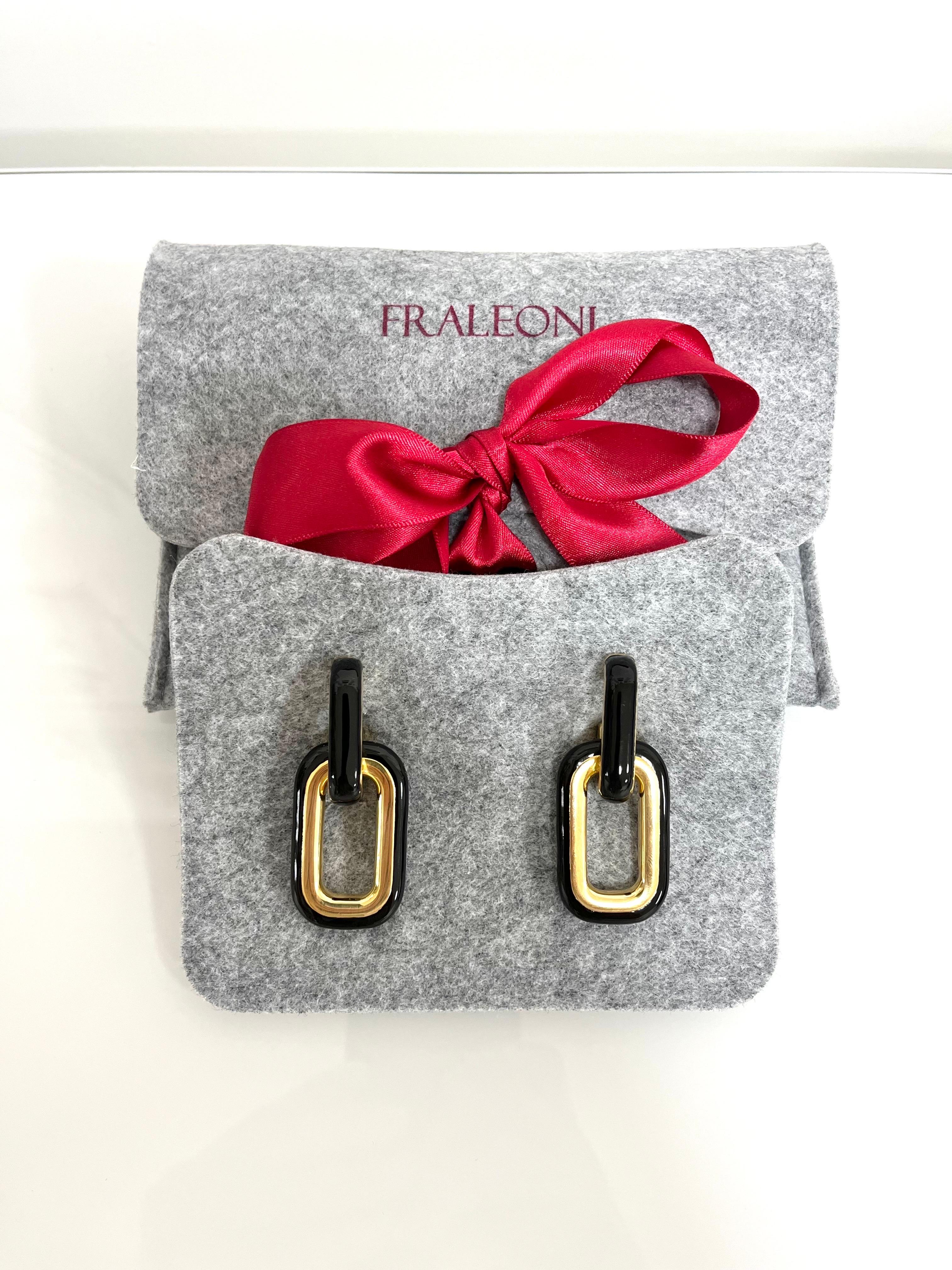 Fraleoni 925 Silver Gold Plated Black Enamel Earrings For Sale 5