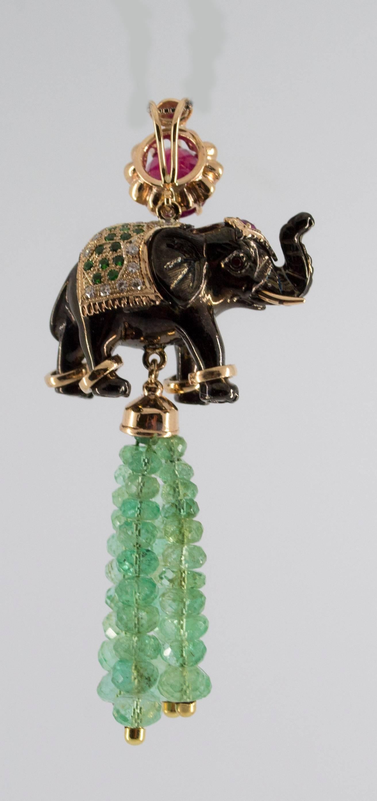 19.90 Carat Emerald 3.10 Carat Ruby Tsavorite Yellow Gold Elephant Pendant 5
