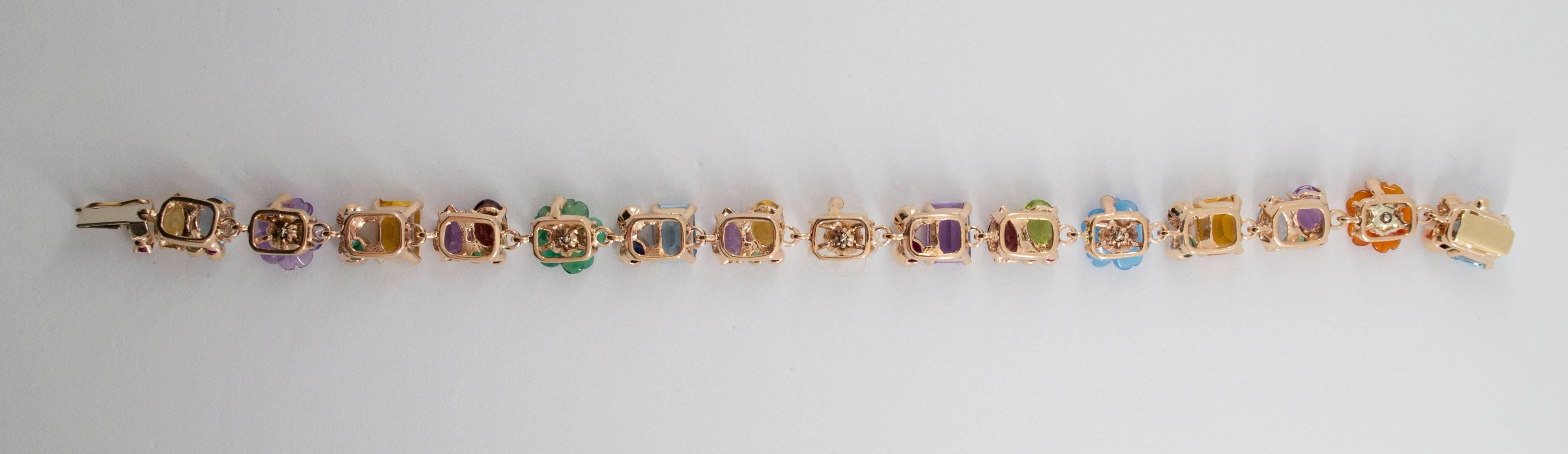 Art Nouveau Emerald Ruby Sapphire Pearl Diamond Yellow Gold Flowers Bracelet 2