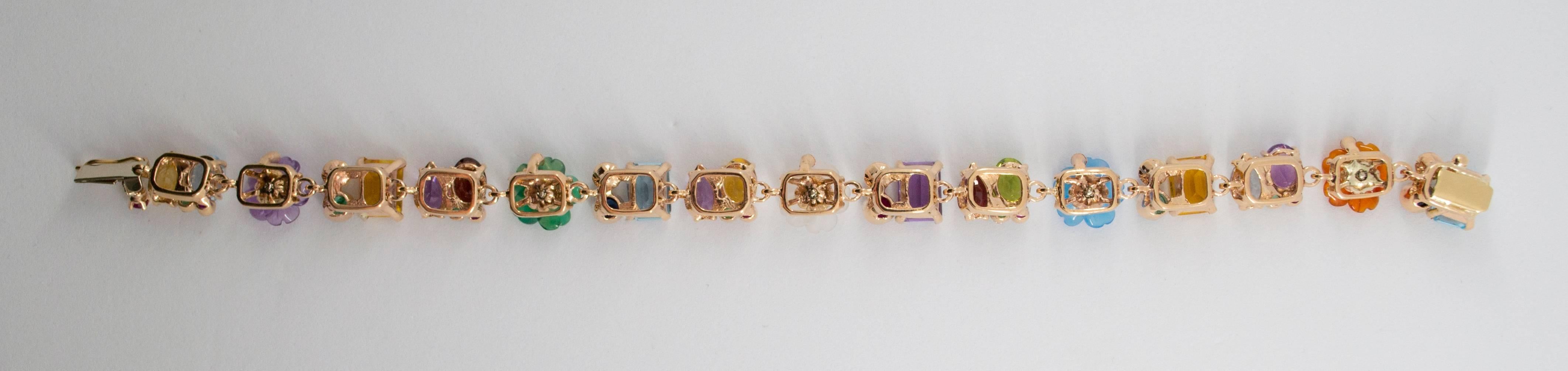 Art Nouveau Emerald Ruby Sapphire Pearl Diamond Yellow Gold Flowers Bracelet 3