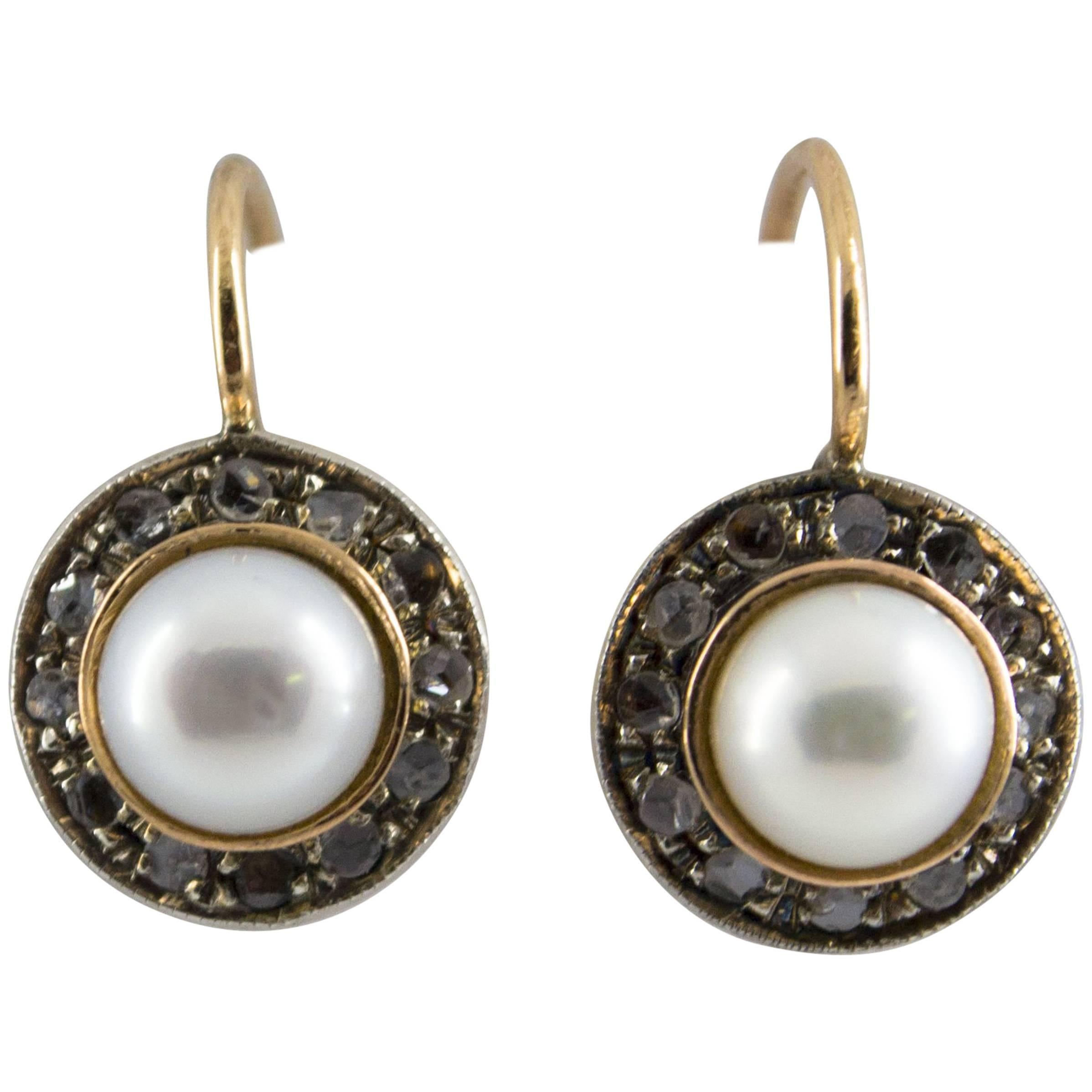 Pearl 0.20 Carat Diamond Yellow Gold Lever-Back Earrings