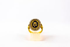 Renaissance Style 0.80 Carat White Diamond Blue Enamel Yellow Gold Cocktail Ring