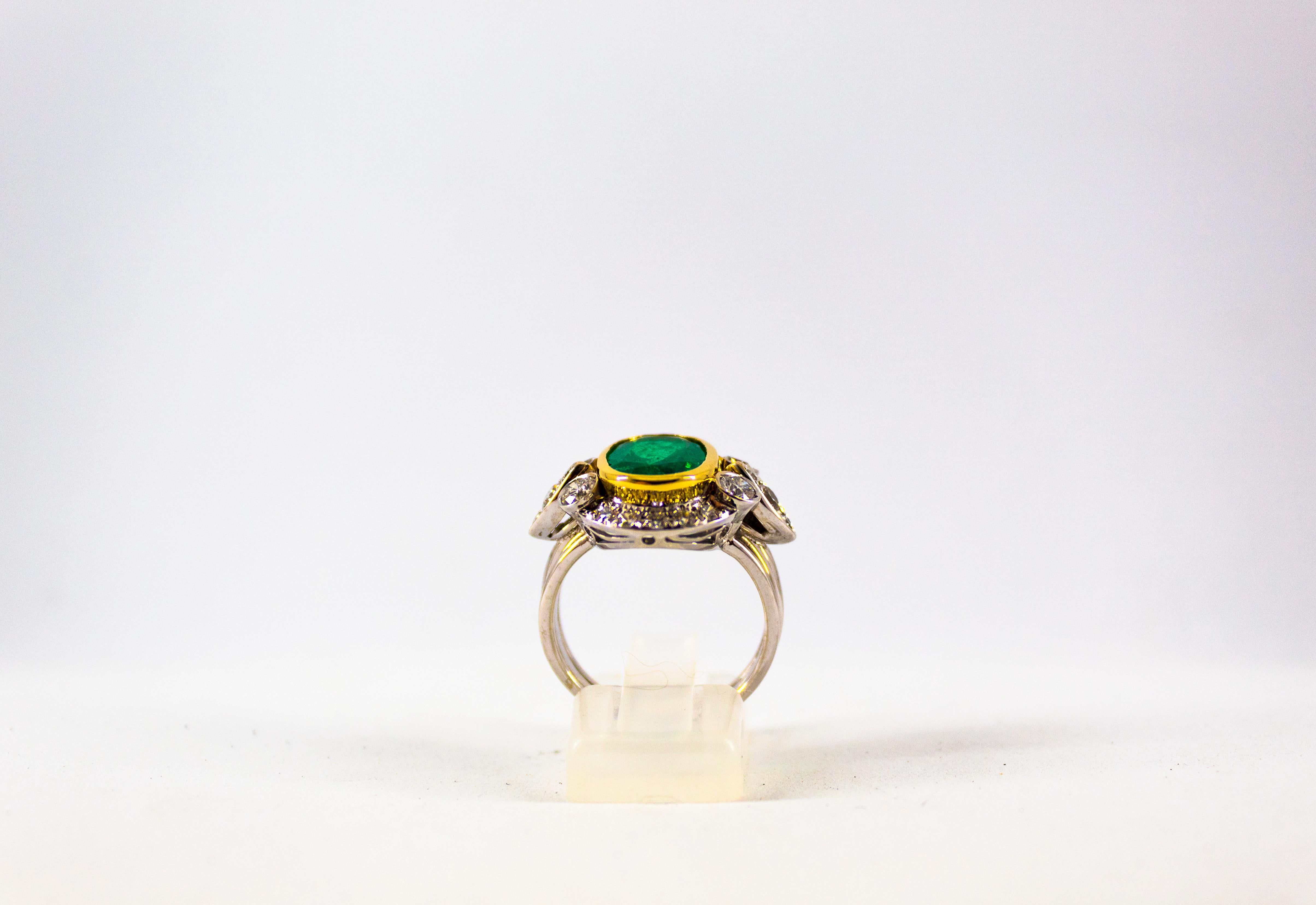 Art Deco 3.48 Carat Emerald 1.10 Carat White Diamond White Gold Cocktail Ring In New Condition In Naples, IT