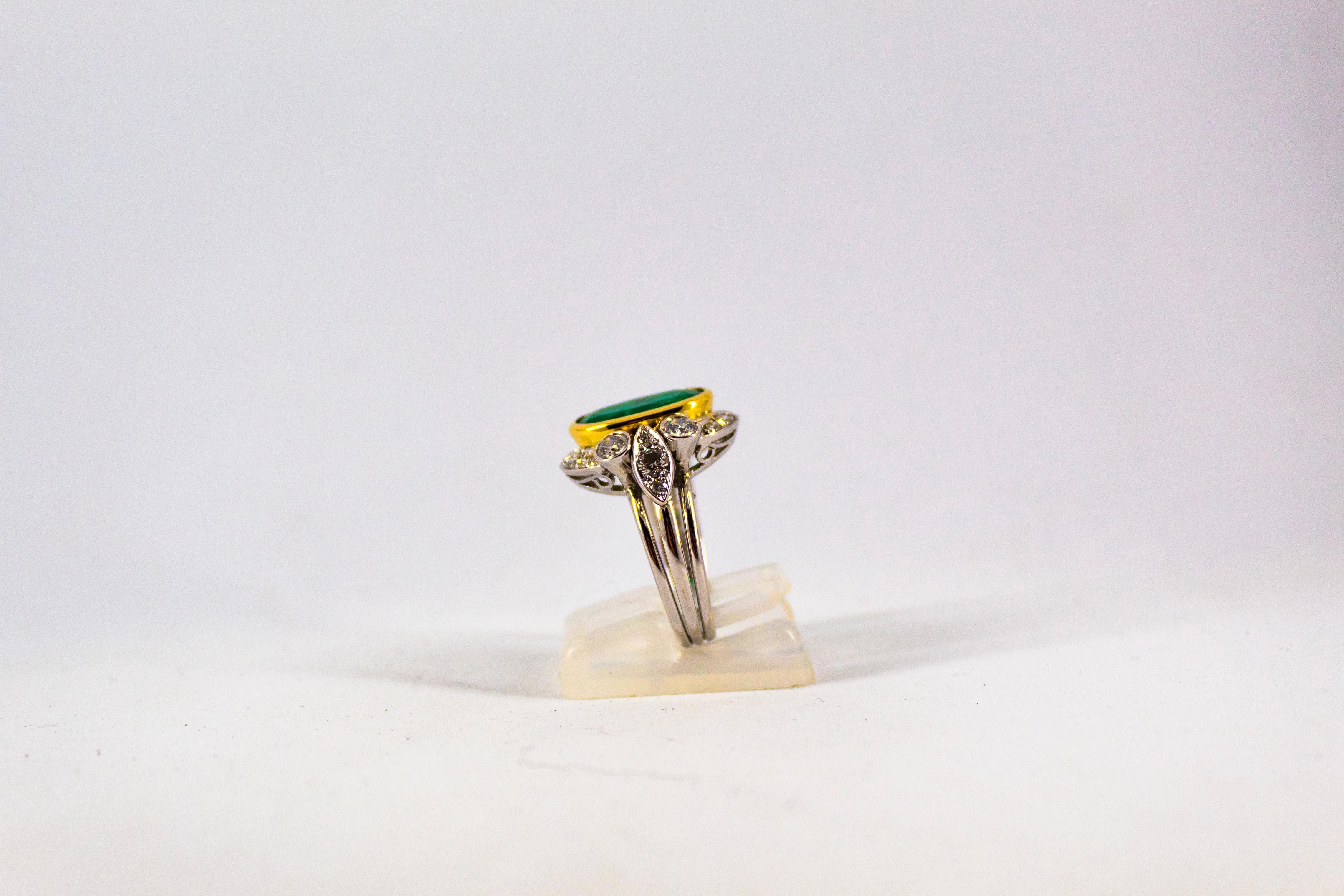 Art Deco 3.48 Carat Emerald 1.10 Carat White Diamond White Gold Cocktail Ring 1