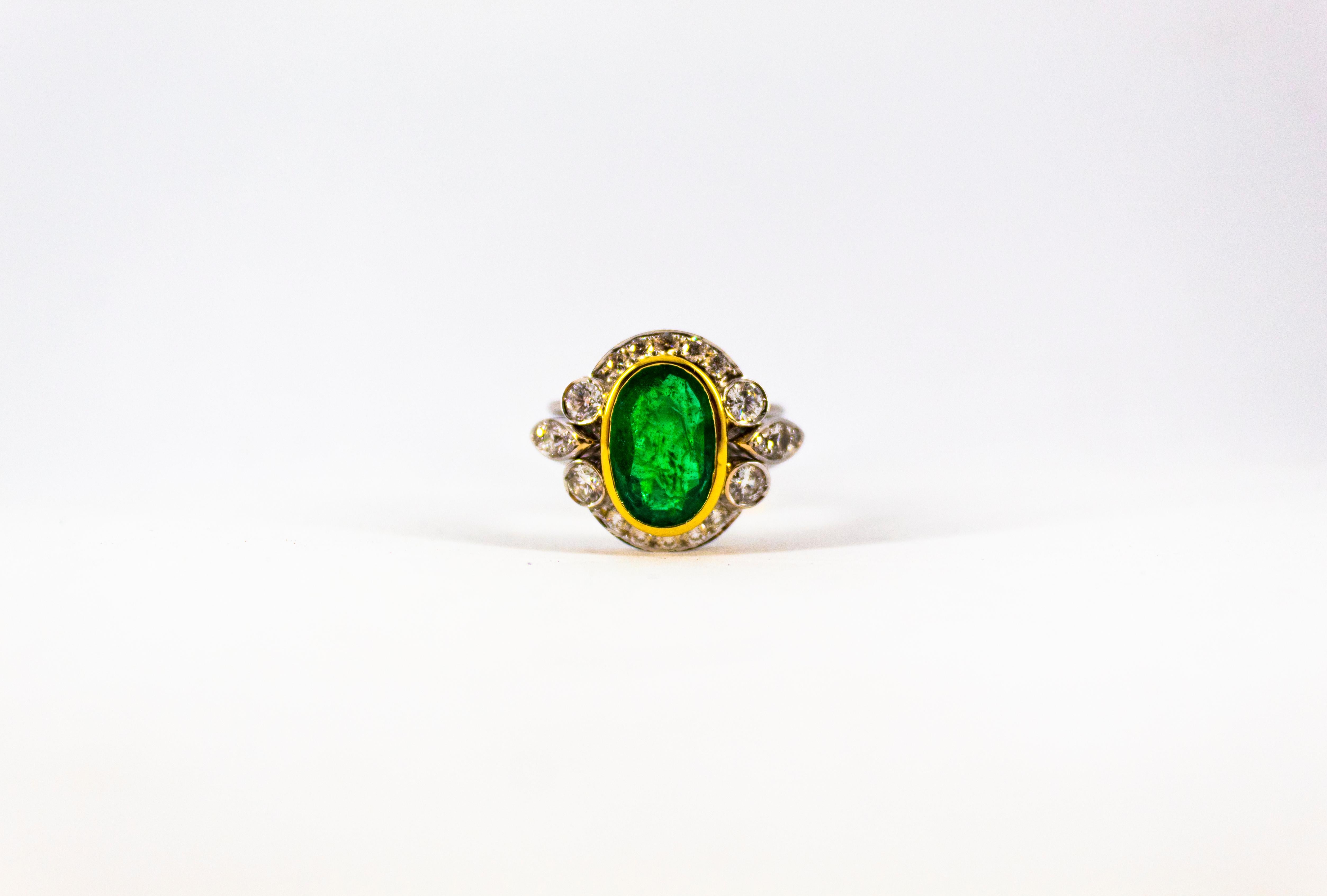 Art Deco 3.48 Carat Emerald 1.10 Carat White Diamond White Gold Cocktail Ring 7