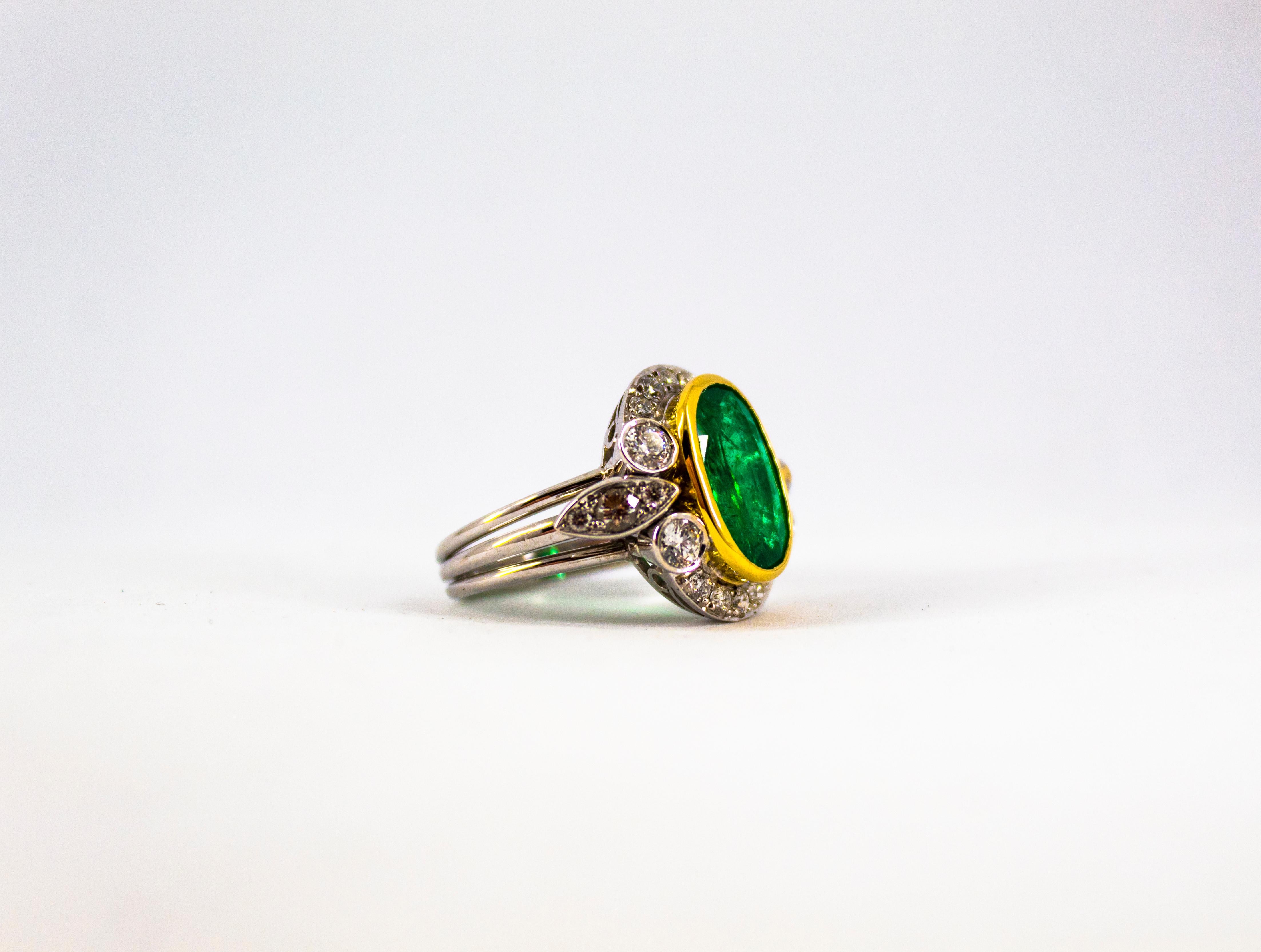 Art Deco 3.48 Carat Emerald 1.10 Carat White Diamond White Gold Cocktail Ring 13