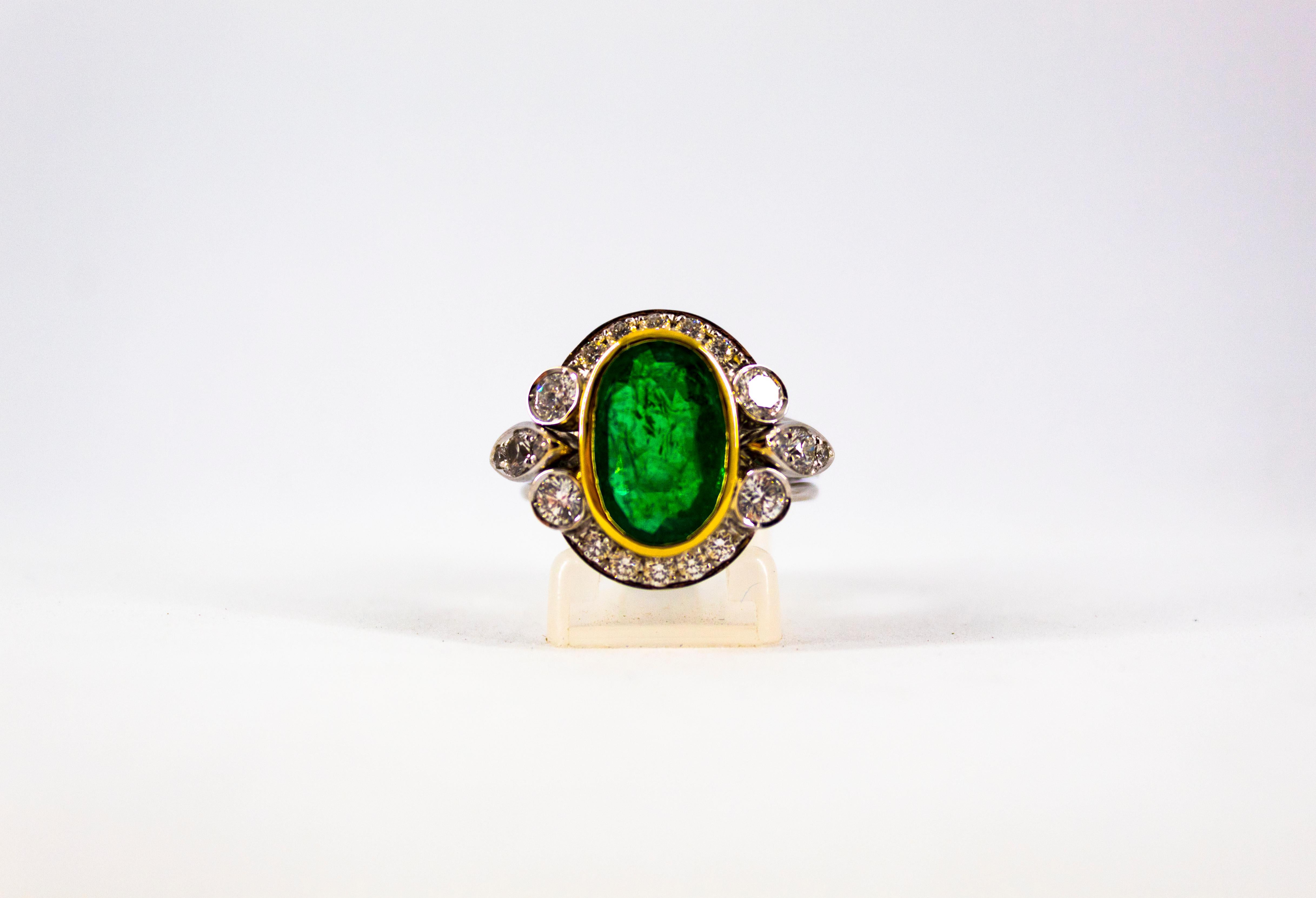 Art Deco 3.48 Carat Emerald 1.10 Carat White Diamond White Gold Cocktail Ring 14